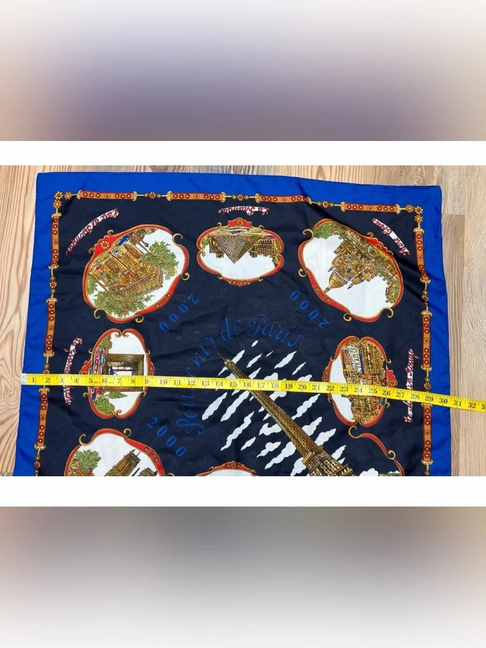 Vintage Paris France Scarf J.Mico Sancho Blue Red Gold Designer Made In Italy
